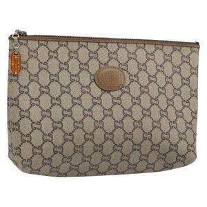 GUCCI GG Plus Supreme Clutch Bag PVC Beige Gold